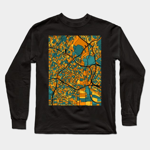 Los Angeles Map Pattern in Orange & Teal Long Sleeve T-Shirt by PatternMaps